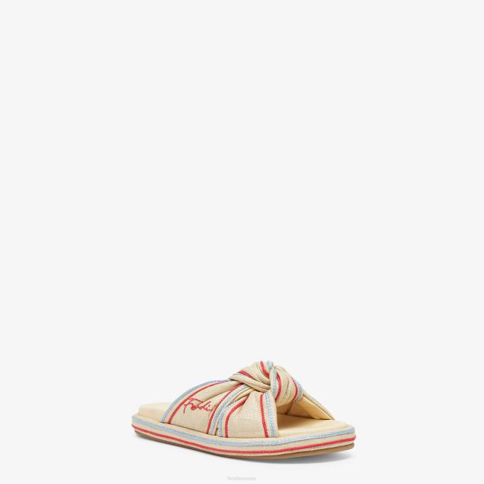 Women Pale RaFFia Slides Beige Fendi Shoes 6RHH1310