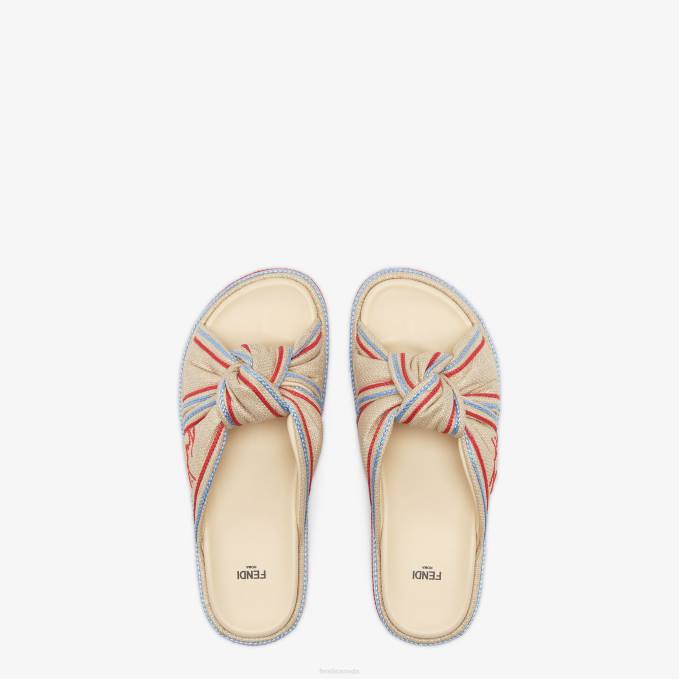 Women Pale RaFFia Slides Beige Fendi Shoes 6RHH1310