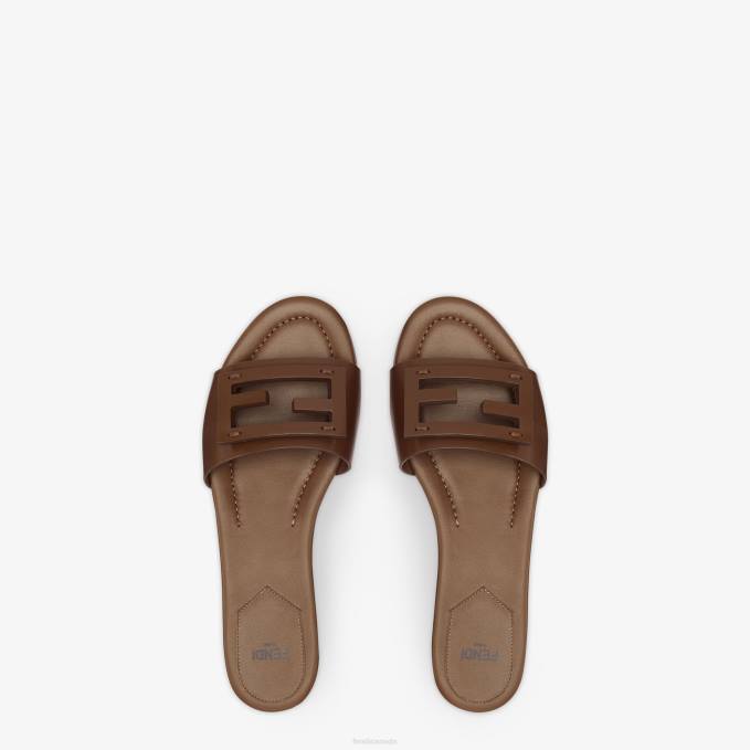 Women Signature Leather Slides Brown Fendi Shoes 6RHH1357