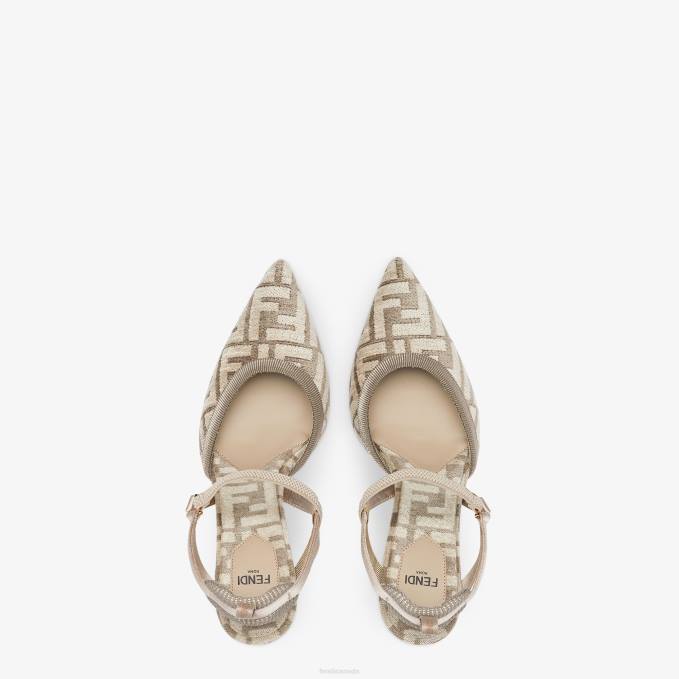 Women High-Heeled FF Chenille Slingbacks Beige Fendi Shoes 6RHH1386