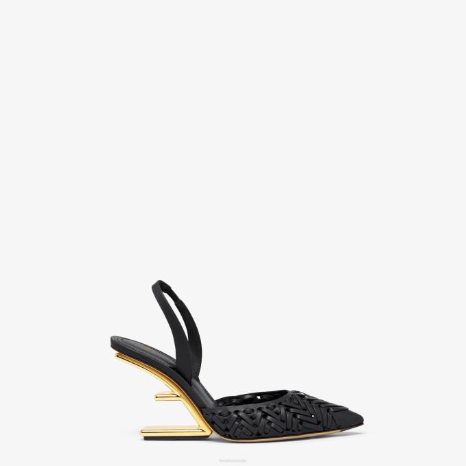 Women Leather High-Heeled Slingbacks Black Fendi Shoes 6RHH1274