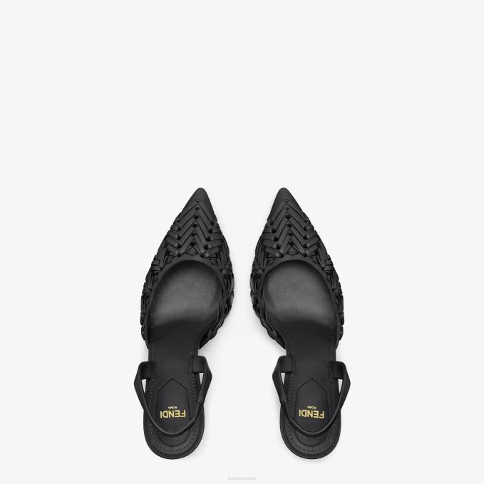 Women Leather High-Heeled Slingbacks Black Fendi Shoes 6RHH1274