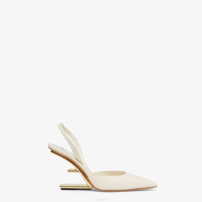 Women Leather High-Heeled Slingbacks White Fendi Shoes 6RHH1366