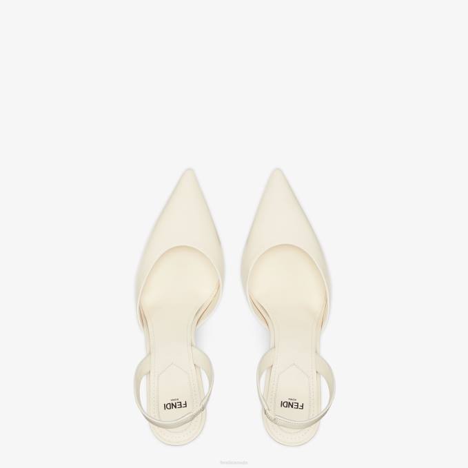 Women Leather High-Heeled Slingbacks White Fendi Shoes 6RHH1366