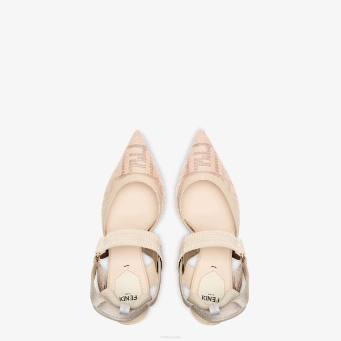 Women Mesh High-Heeled Slingbacks Black Fendi Shoes 6RHH1305