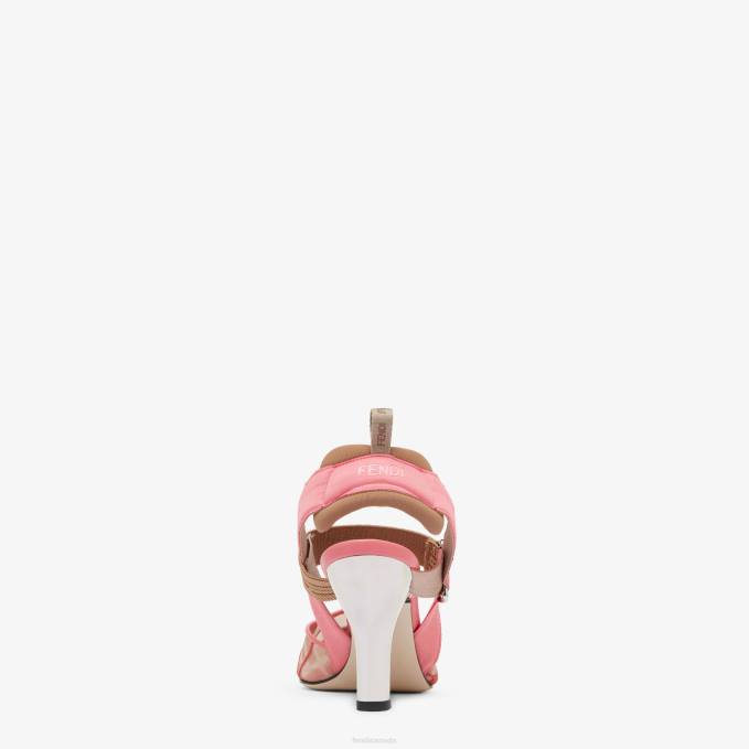 Women Mesh High-Heeled Slingbacks Pink Fendi Shoes 6RHH1323