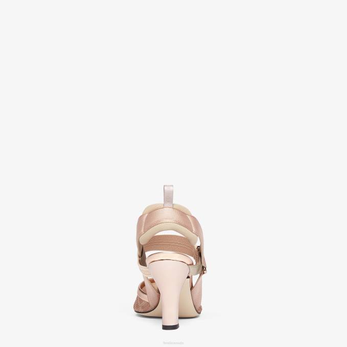 Women Mesh High-Heeled Slingbacks Pink Fendi Shoes 6RHH1324