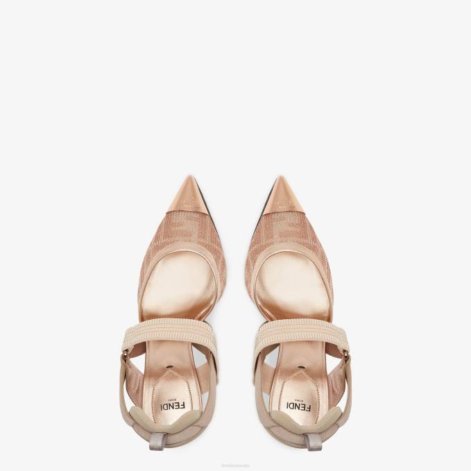 Women Mesh High-Heeled Slingbacks Pink Fendi Shoes 6RHH1324