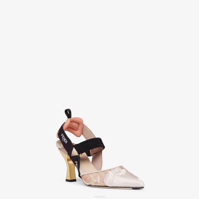 Women Mesh High-Heeled Slingbacks Pink Fendi Shoes 6RHH1325