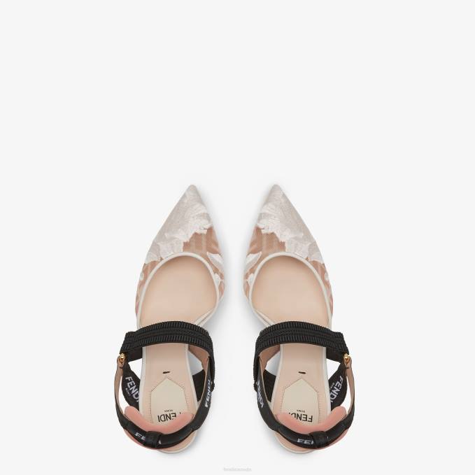Women Mesh High-Heeled Slingbacks Pink Fendi Shoes 6RHH1325
