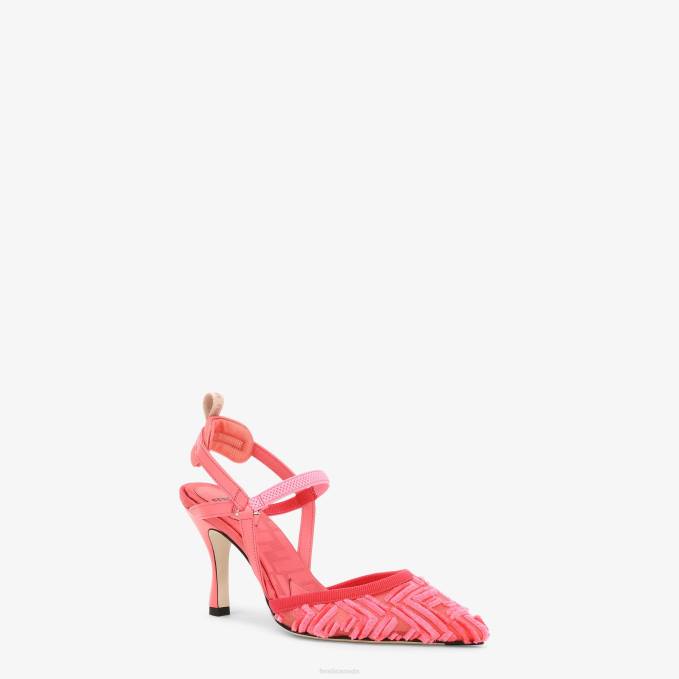 Women Mesh High-Heeled Slingbacks Pink Fendi Shoes 6RHH1347