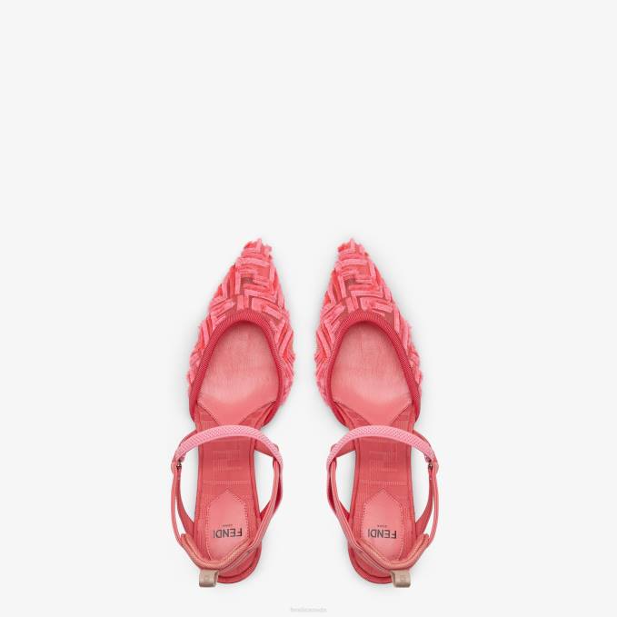 Women Mesh High-Heeled Slingbacks Pink Fendi Shoes 6RHH1347