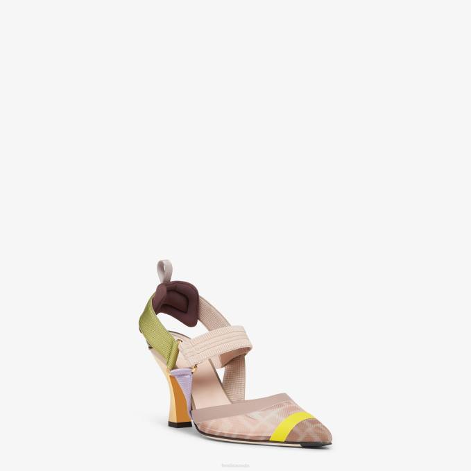 Women Mesh High-Heeled Slingbacks Pink Fendi Shoes 6RHH1383
