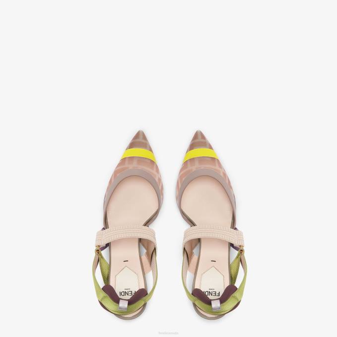 Women Mesh High-Heeled Slingbacks Pink Fendi Shoes 6RHH1383