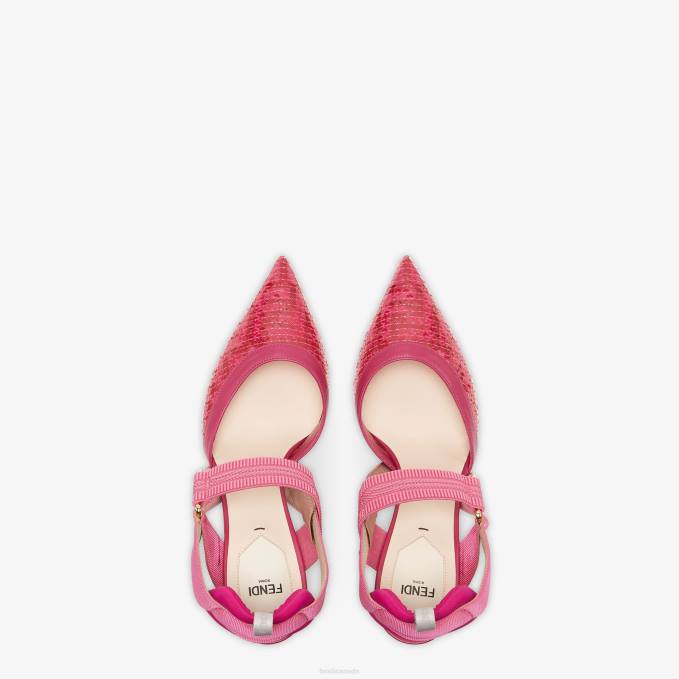 Women Mesh High-Heeled Slingbacks Pink Fendi Shoes 6RHH1403