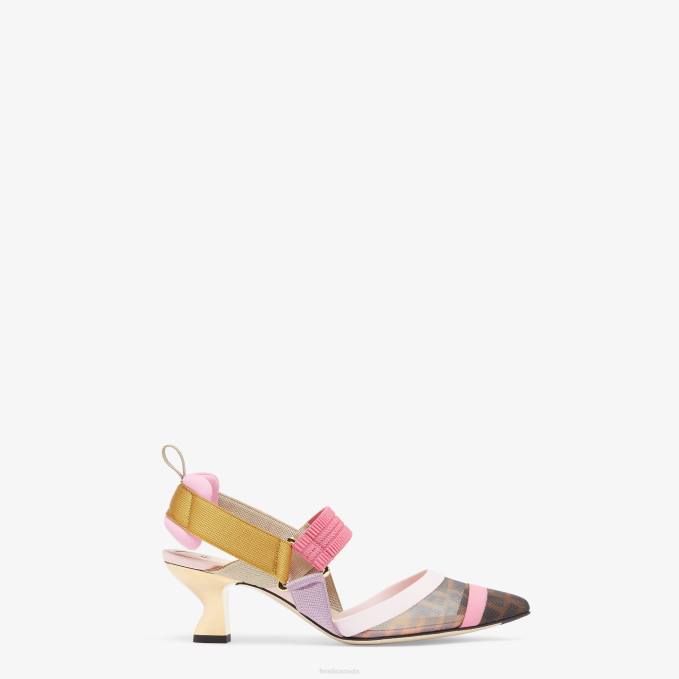 Women Mesh Medium-Heeled Slingbacks Brown Fendi Shoes 6RHH1390