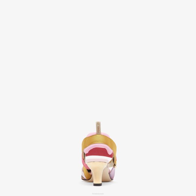 Women Mesh Medium-Heeled Slingbacks Brown Fendi Shoes 6RHH1390