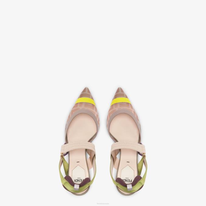Women Mesh Medium-Heeled Slingbacks Pink Fendi Shoes 6RHH1382