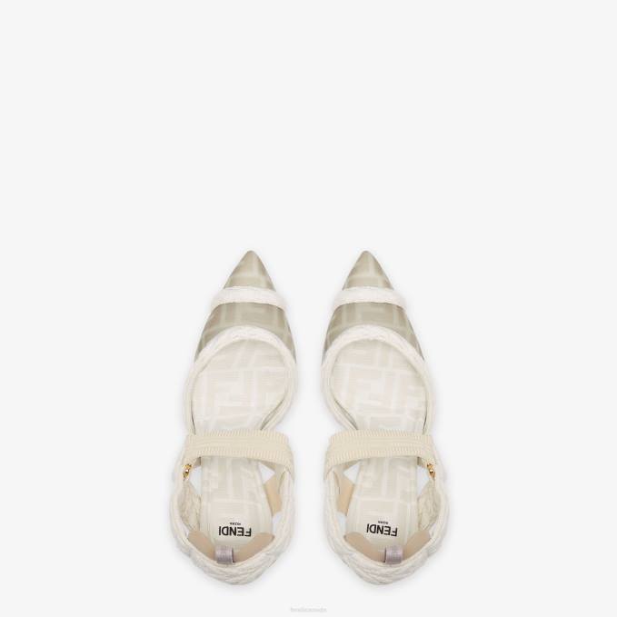 Women Mesh Medium-Heeled Slingbacks White Fendi Shoes 6RHH1313