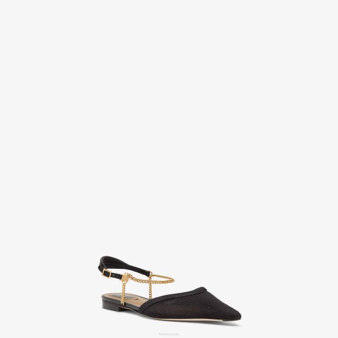 Women Mesh Slingbacks Black Fendi Shoes 6RHH1282