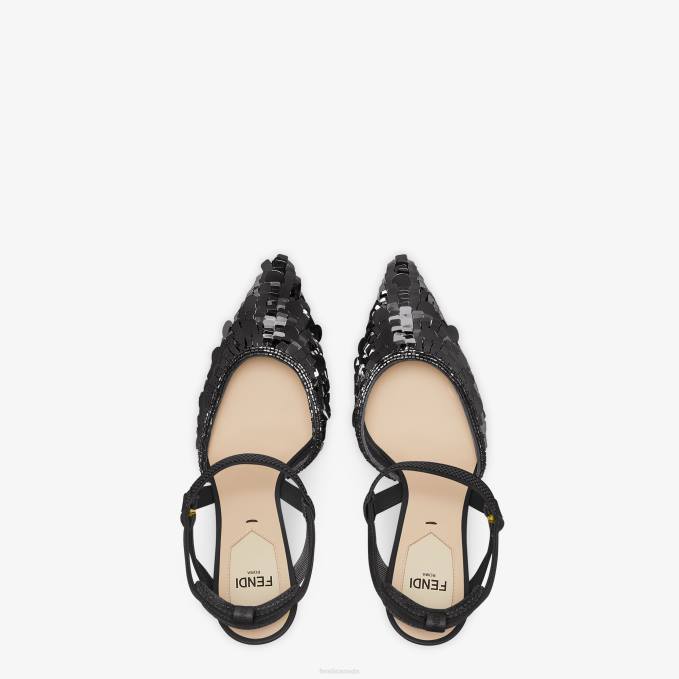 Women Sequin High-Heeled Slingbacks Black Fendi Shoes 6RHH1379