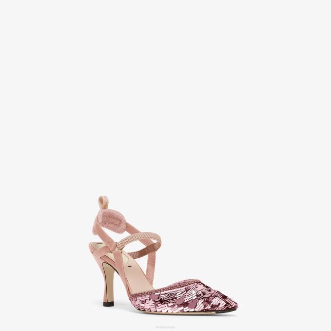 Women Sequin High-Heeled Slingbacks Pink Fendi Shoes 6RHH1380