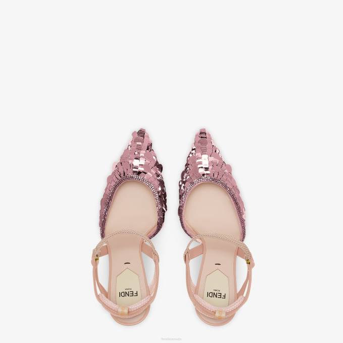 Women Sequin High-Heeled Slingbacks Pink Fendi Shoes 6RHH1380