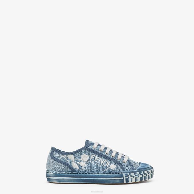 Women Denim Low Tops Light blue Fendi Shoes 6RHH1326