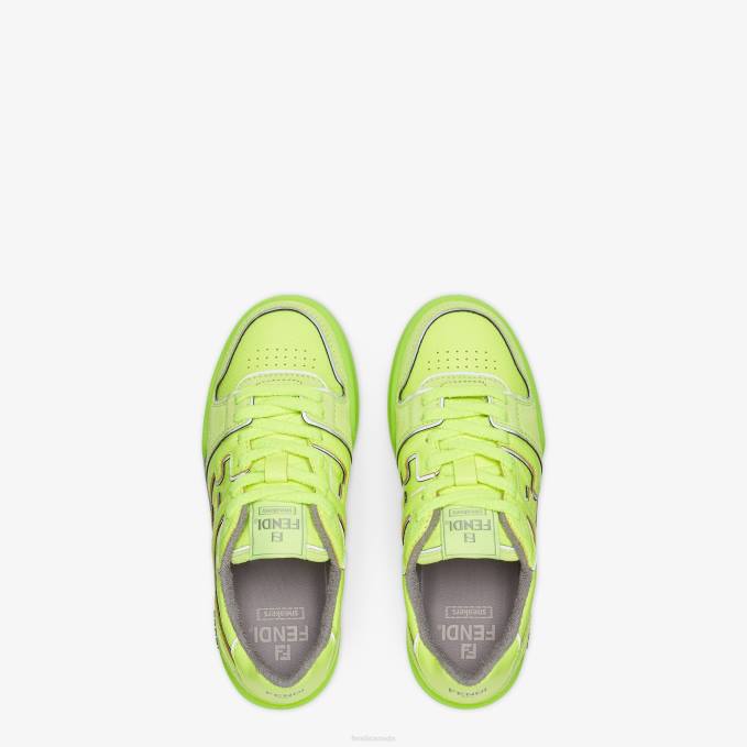 Women Neon Leather Low-Tops Yellow Fendi Shoes 6RHH1318